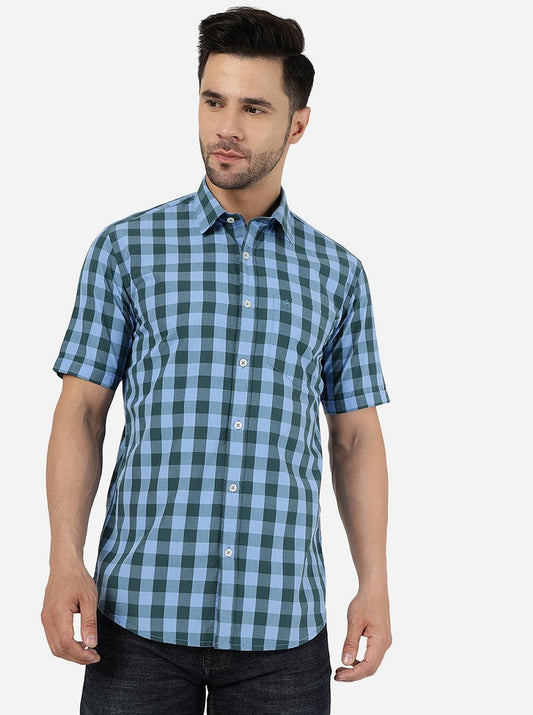 Cashmere Blue Checked Smart Fit Semi Casual Shirt | Greenfibre