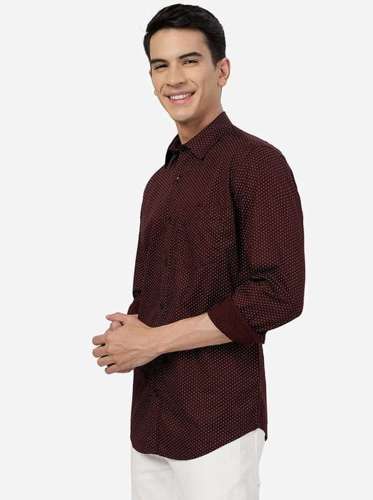 Maroon Printed Smart Fit Semi Casual Shirt | Greenfibre
