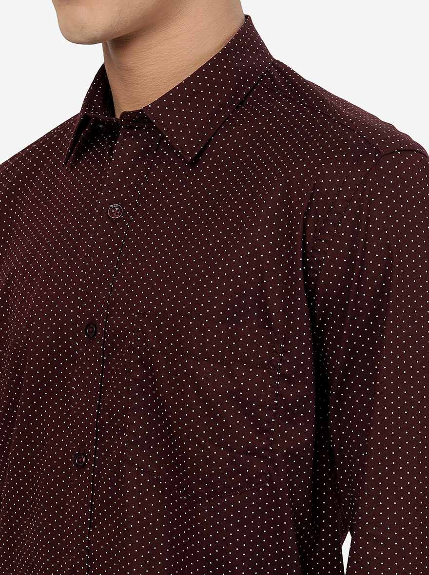 Maroon Printed Smart Fit Semi Casual Shirt | Greenfibre
