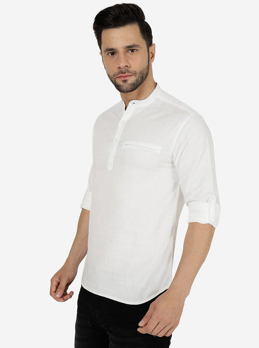 White Solid Slim Fit Semi Casual Shirt | Greenfibre