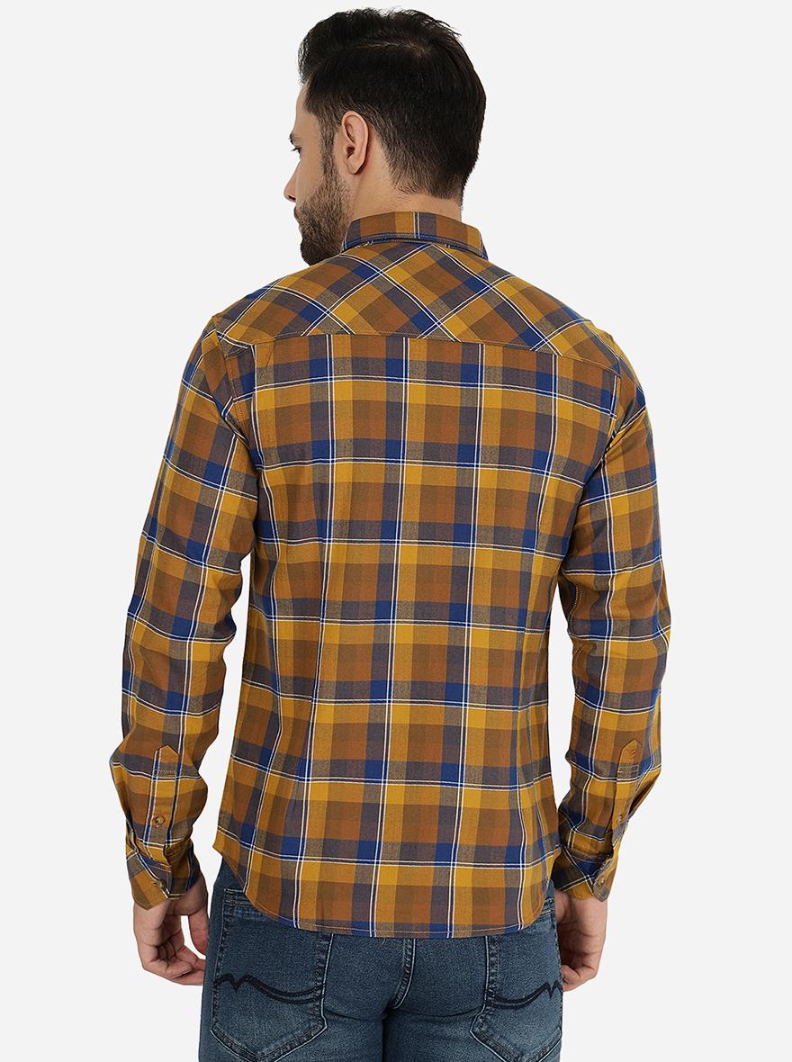 Yellow & Blue Checked Slim Fit Casual Shirt | Greenfibre