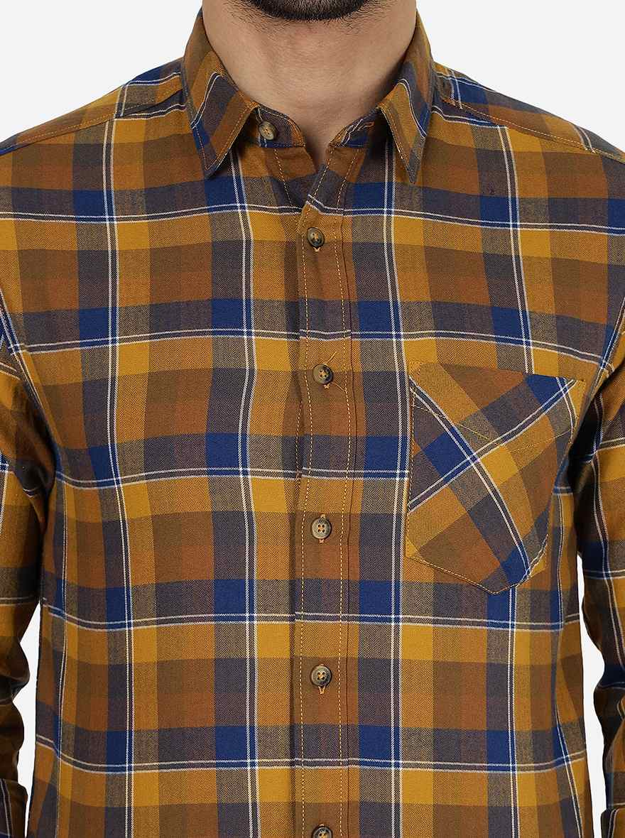Yellow & Blue Checked Slim Fit Casual Shirt | Greenfibre