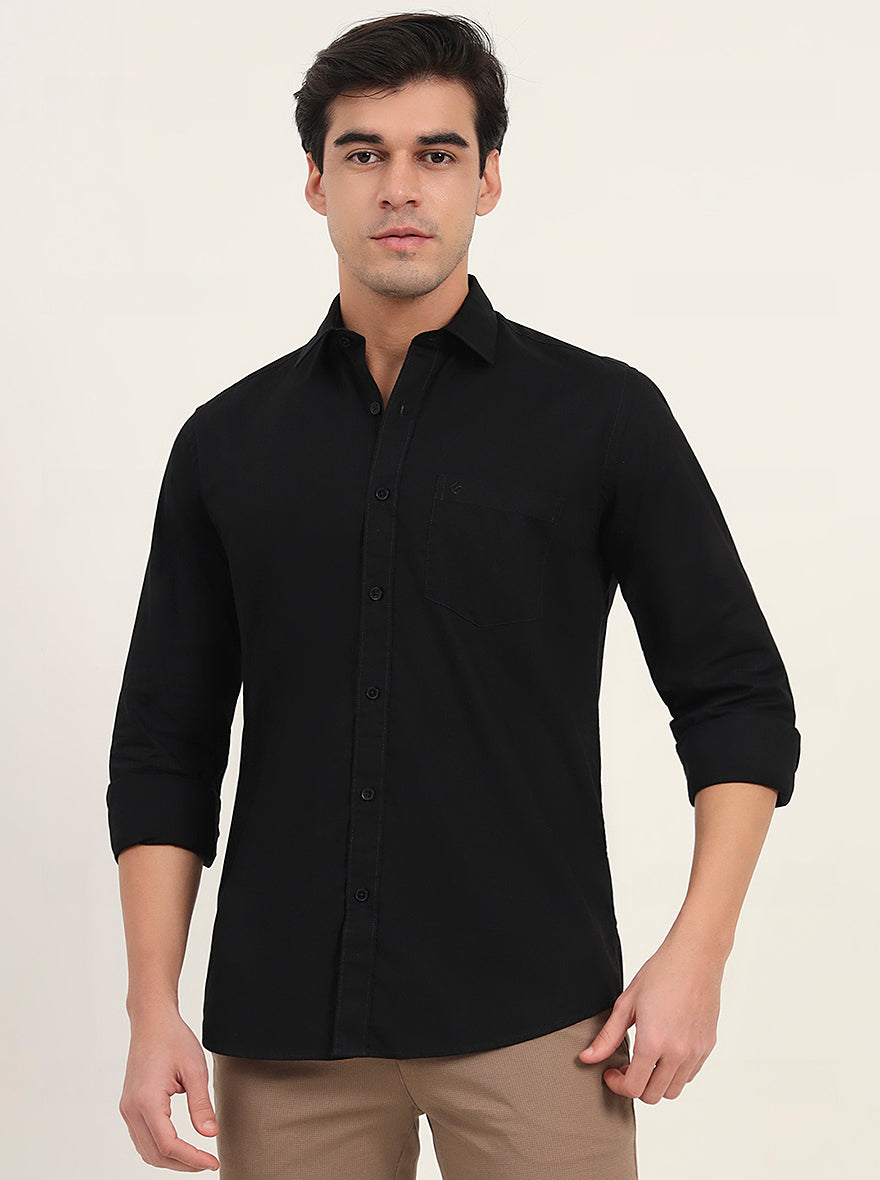 Black Solid Slim Fit Semi Casual Shirt | Greenfibre