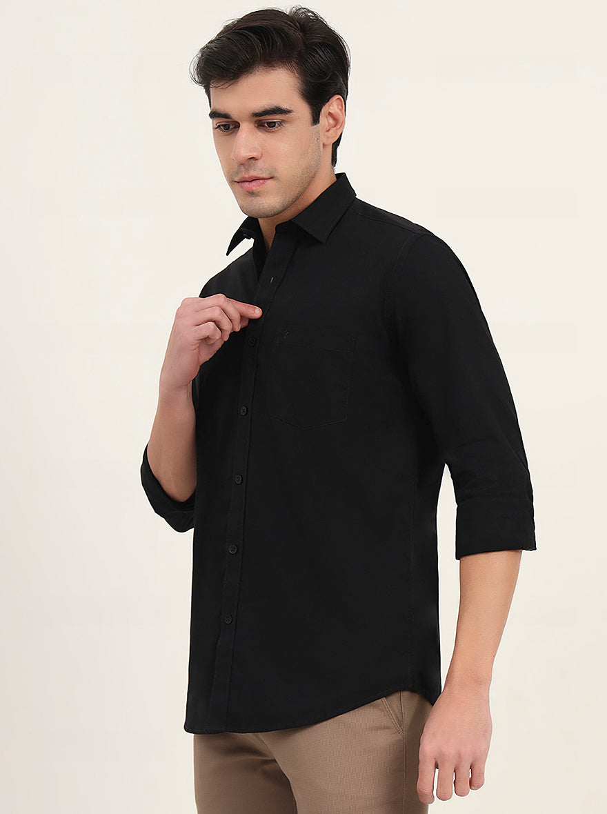 Black Solid Slim Fit Semi Casual Shirt | Greenfibre