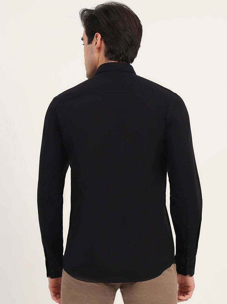Black Solid Slim Fit Semi Casual Shirt | Greenfibre
