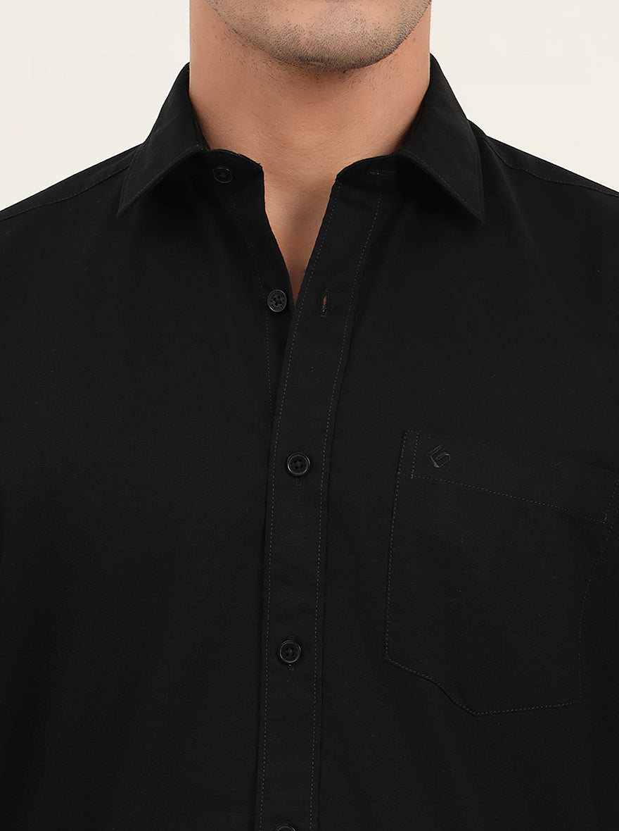 Black Solid Slim Fit Semi Casual Shirt | Greenfibre