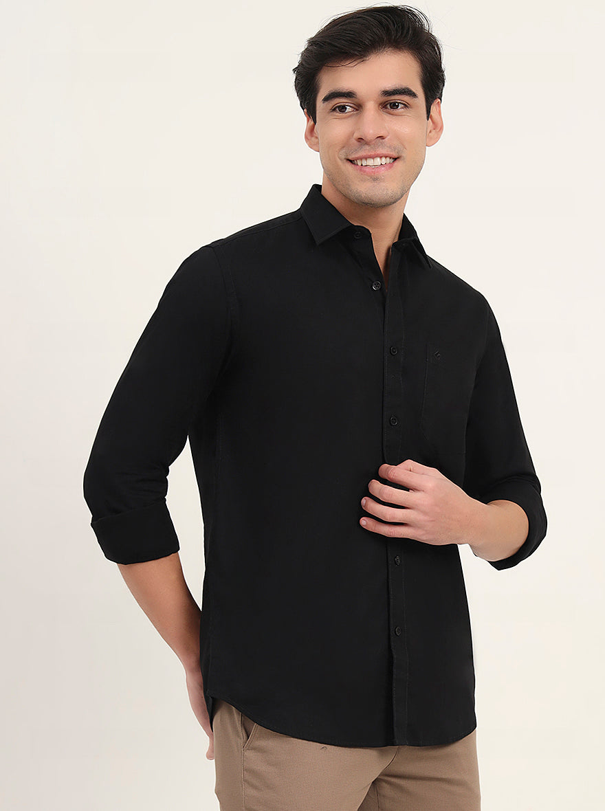 Black Solid Slim Fit Semi Casual Shirt | Greenfibre