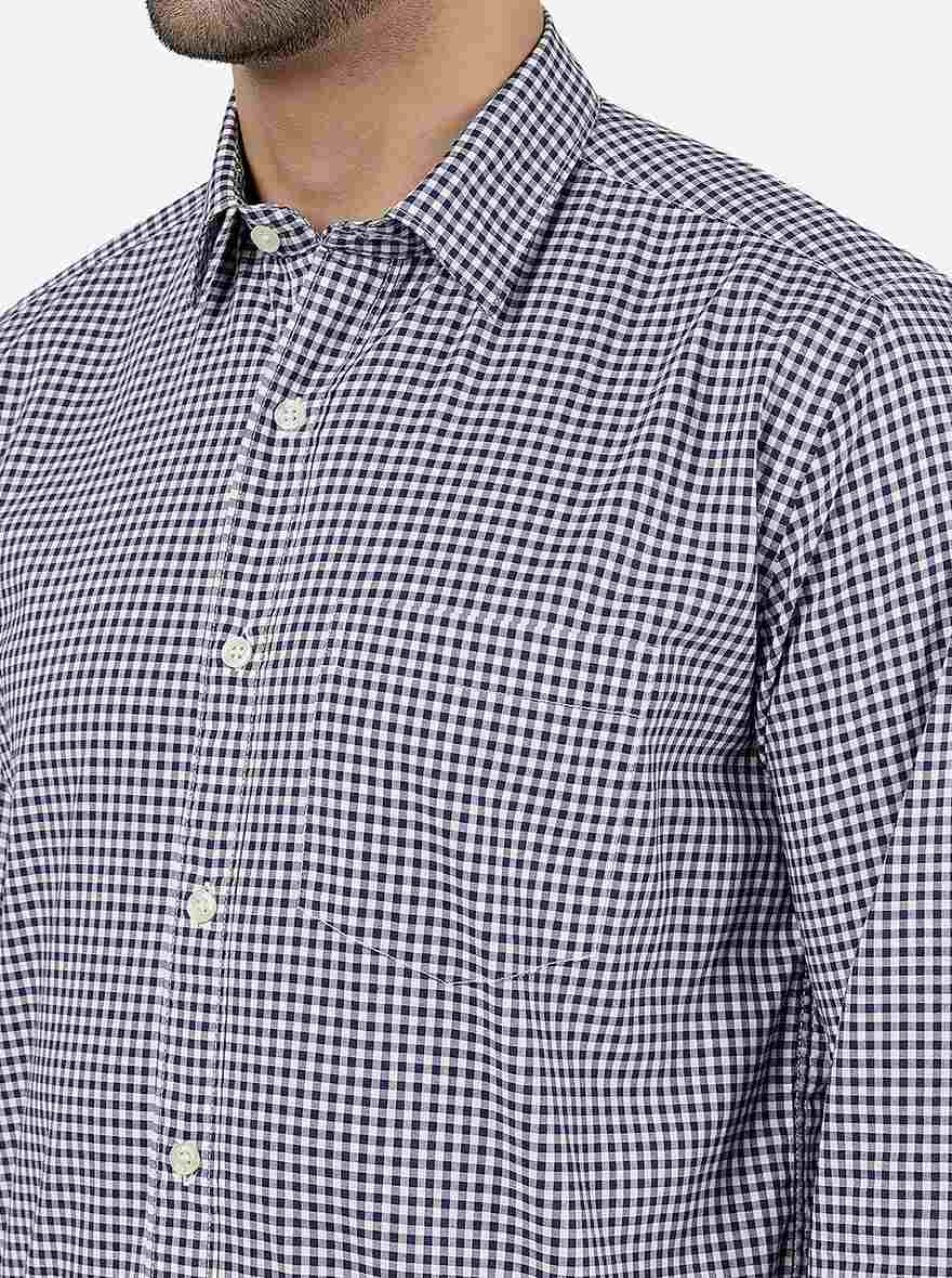 Navy Blue Checked Smart Fit Semi Casual Shirt | Greenfibre