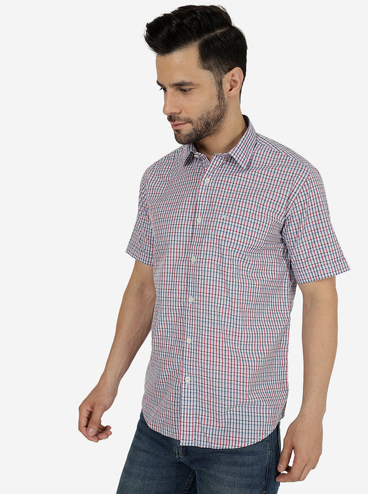 Red & Grey Checked Smart Fit Semi Casual Shirt | Greenfibre
