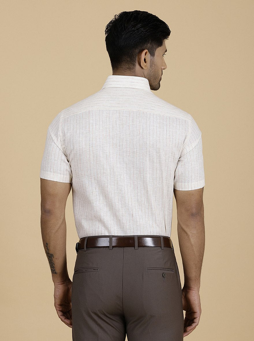 Beige Striped Slim Fit Formal Shirt | Greenfibre