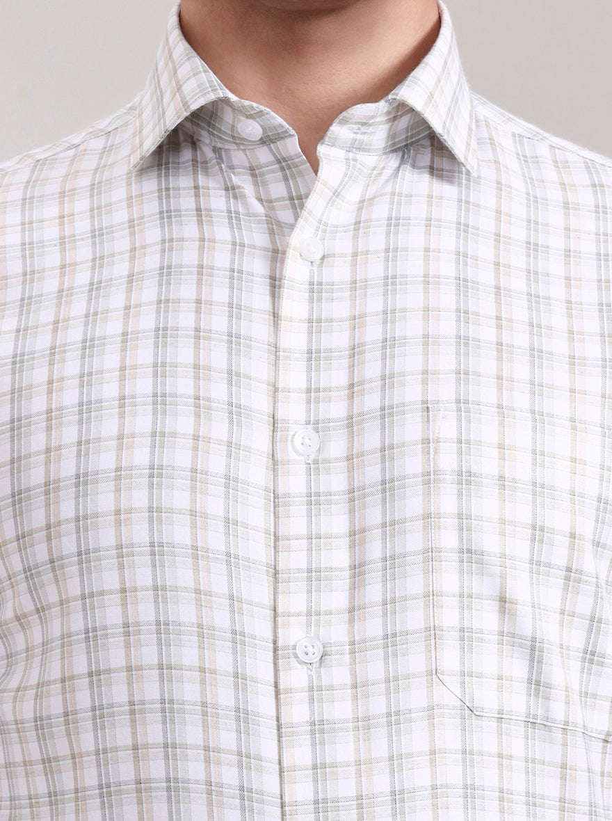 Green & Fawn Checked Slim Fit Formal Shirt | Greenfibre