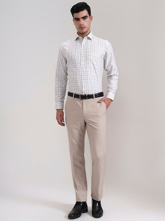 Green & Fawn Checked Slim Fit Formal Shirt | Greenfibre