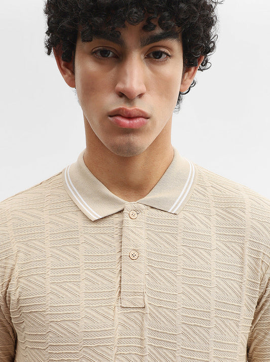 Fawn Jacquard Slim Fit Polo T-Shirt | Greenfibre