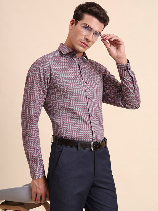 Maroon Printed Slim Fit Party Wear Shirt | GreenFiber