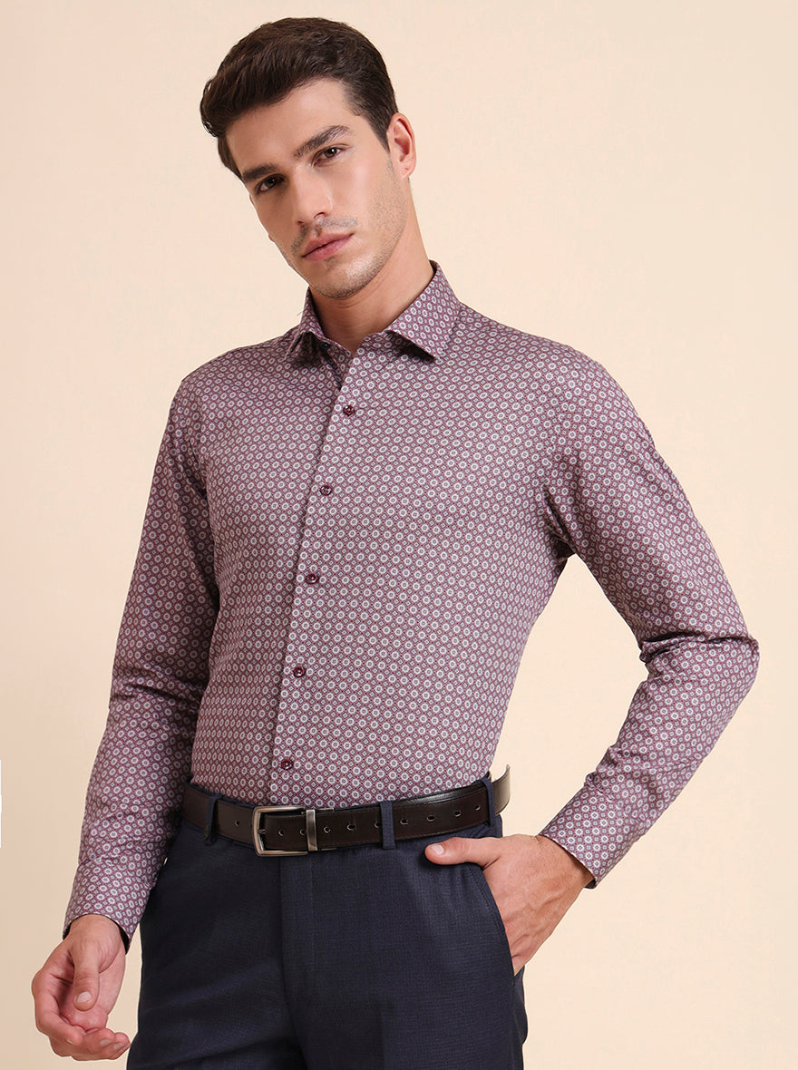 Maroon Printed Slim Fit Party Wear Shirt | GreenFiber