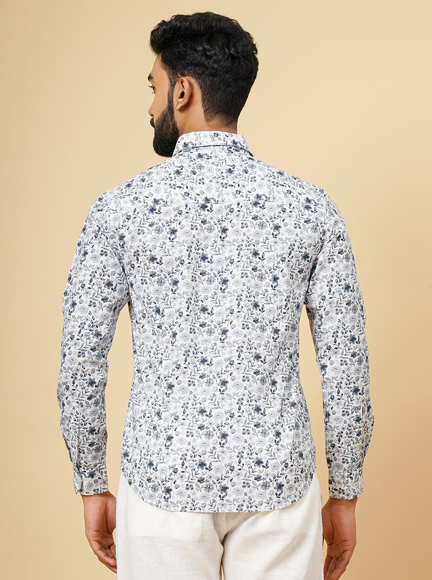 Light Grey Printed Slim Fit Casual Shirt | Greenfibre