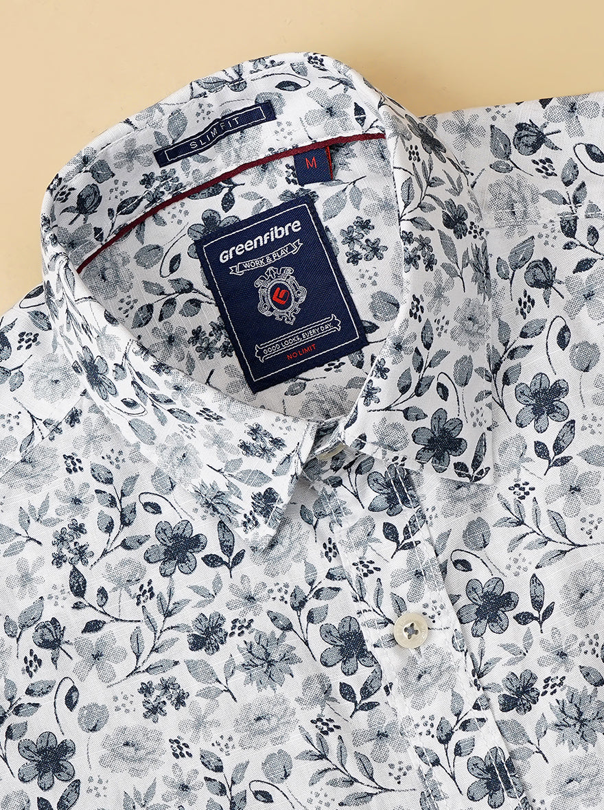 Light Grey Printed Slim Fit Casual Shirt | Greenfibre