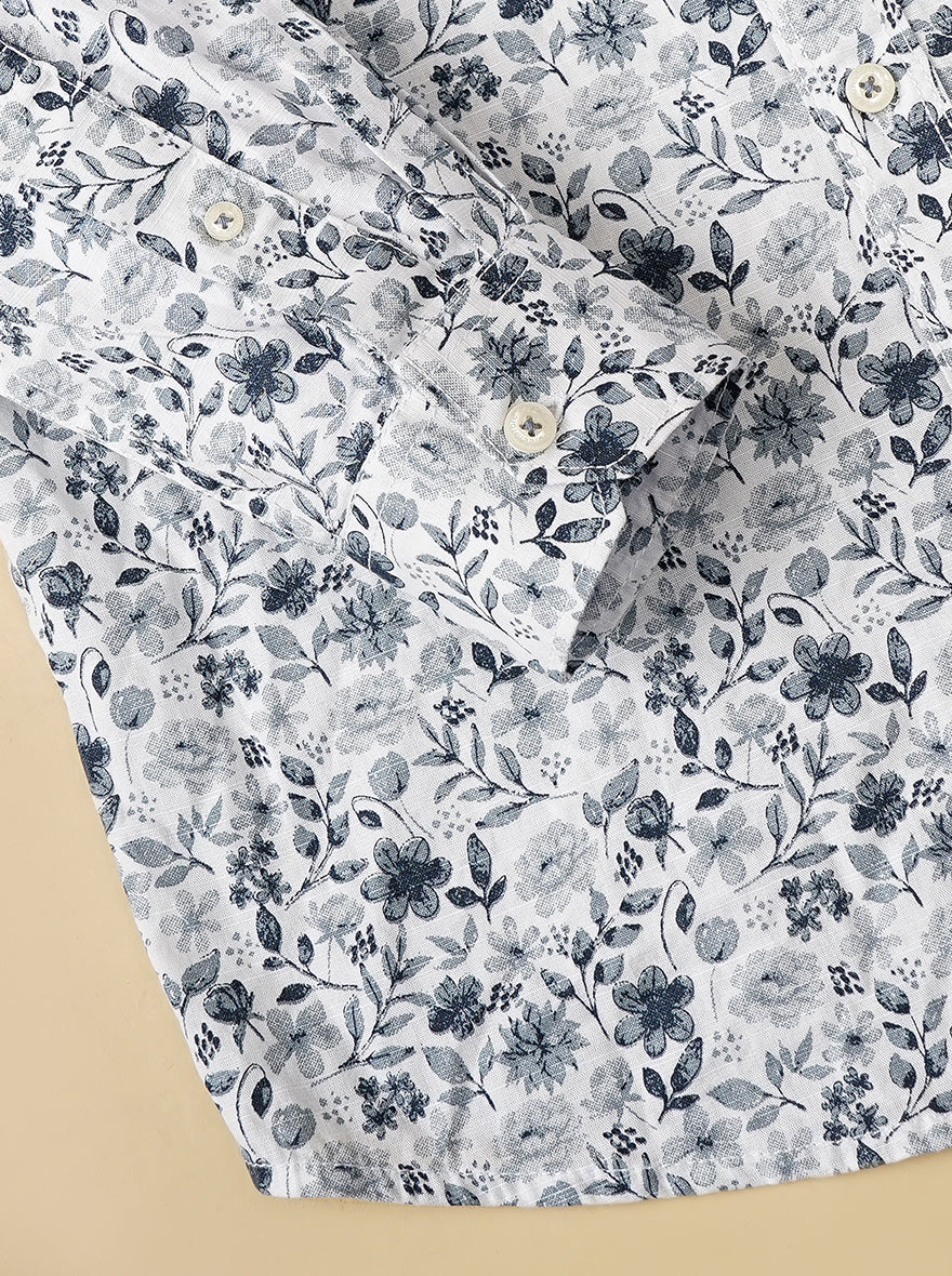 Light Grey Printed Slim Fit Casual Shirt | Greenfibre