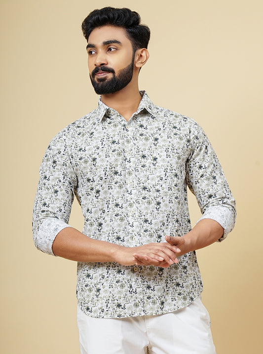 Light Green Printed Slim Fit Casual Shirt | Greenfibre