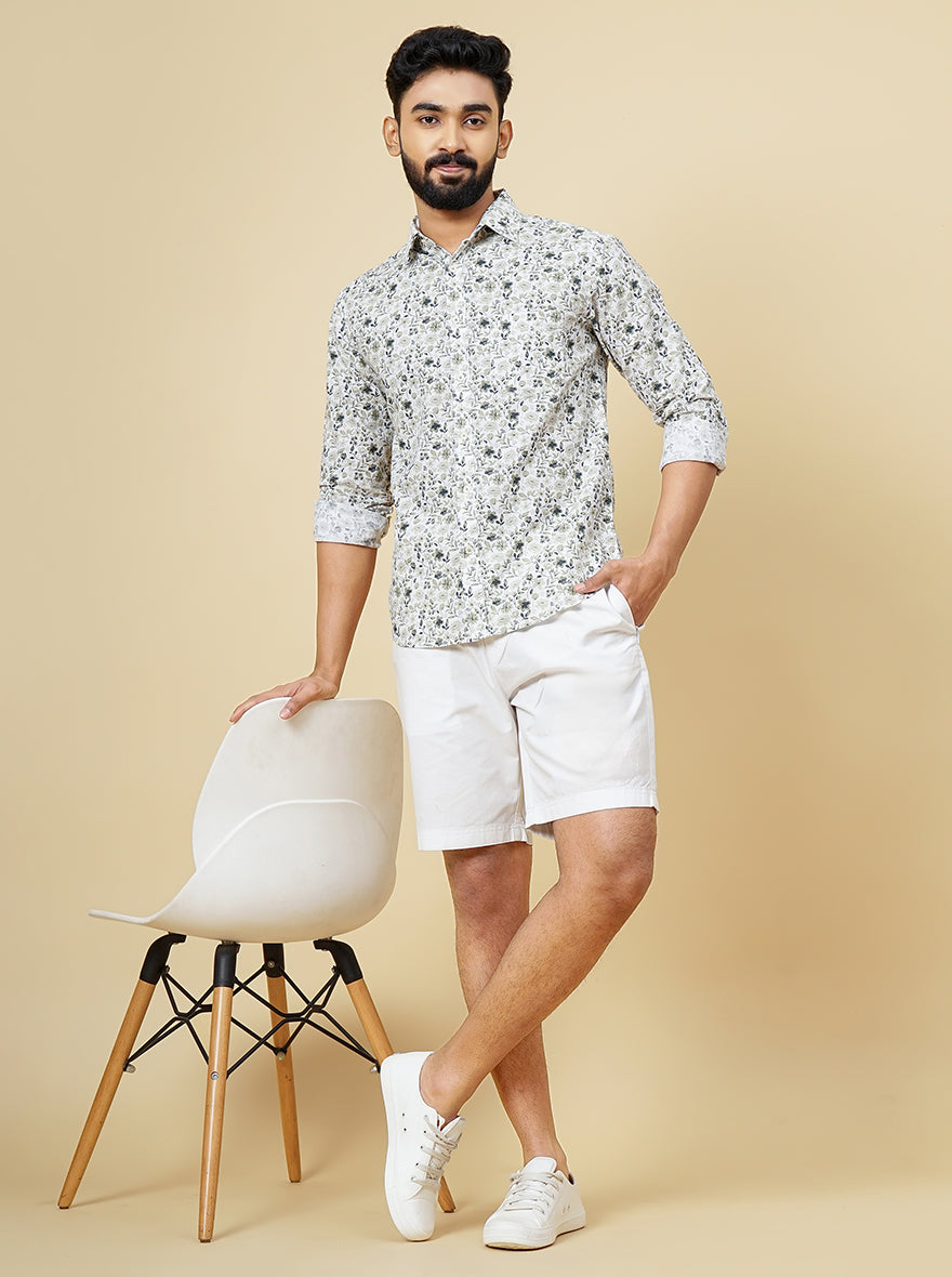 Light Green Printed Slim Fit Casual Shirt | Greenfibre