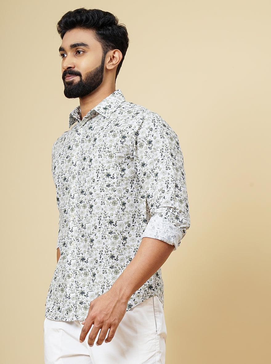 Light Green Printed Slim Fit Casual Shirt | Greenfibre