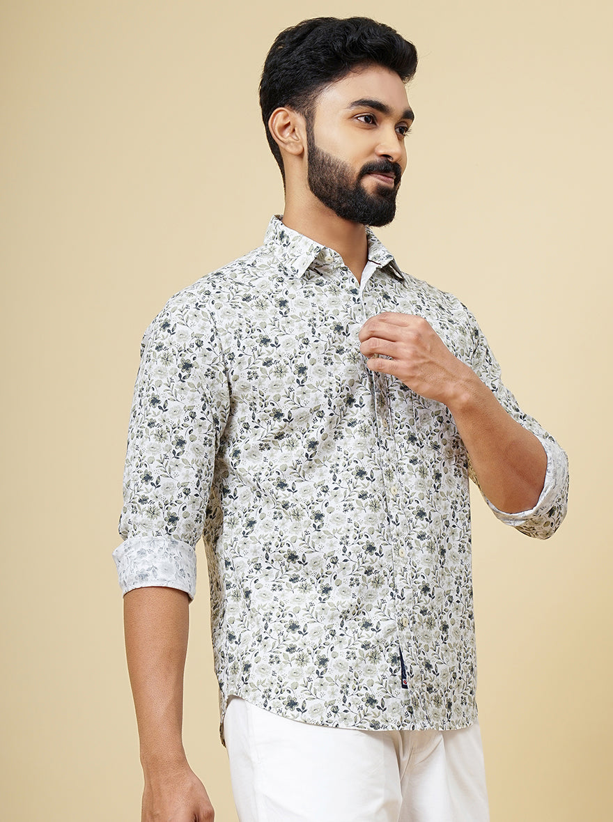 Light Green Printed Slim Fit Casual Shirt | Greenfibre