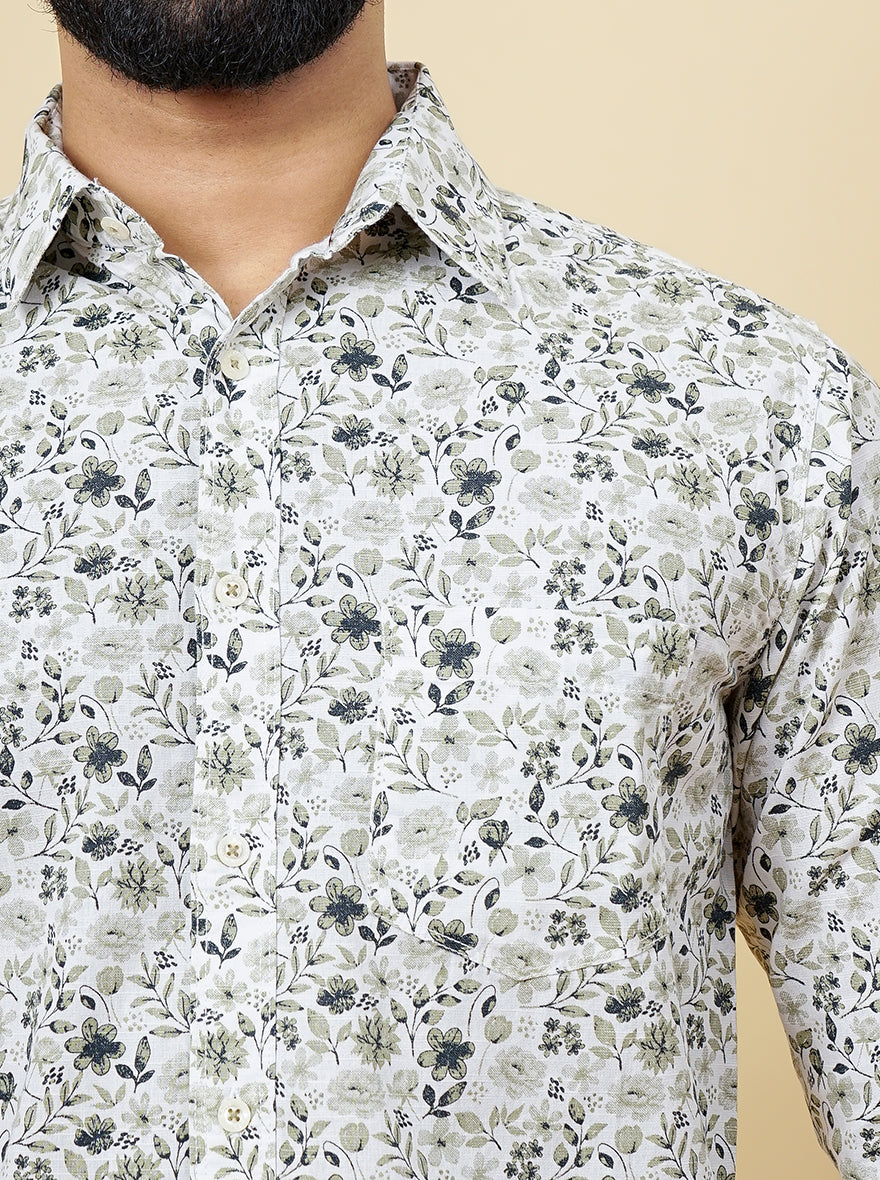 Light Green Printed Slim Fit Casual Shirt | Greenfibre