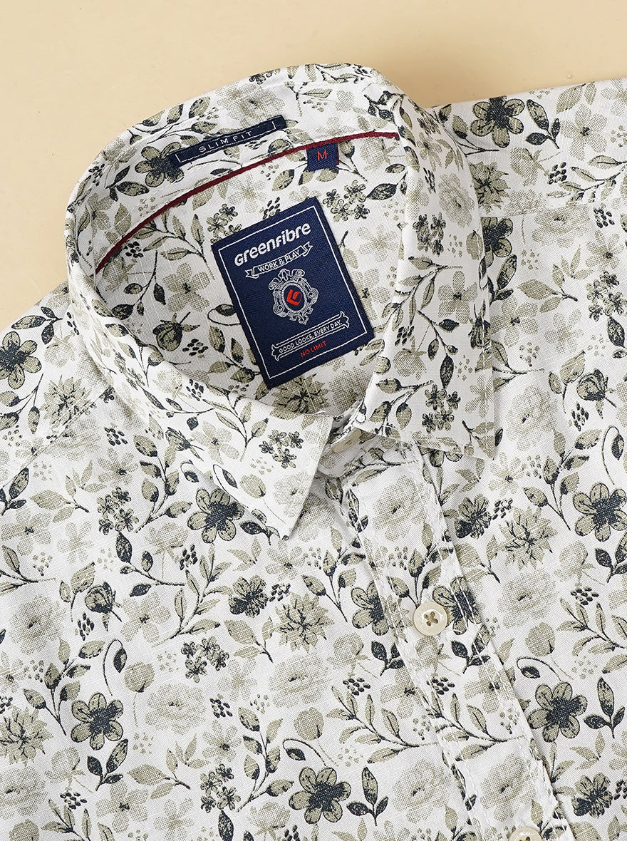 Light Green Printed Slim Fit Casual Shirt | Greenfibre