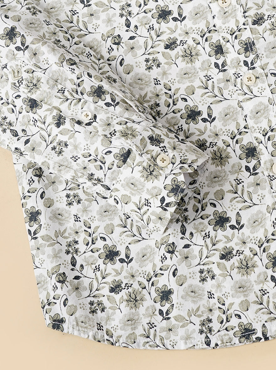 Light Green Printed Slim Fit Casual Shirt | Greenfibre