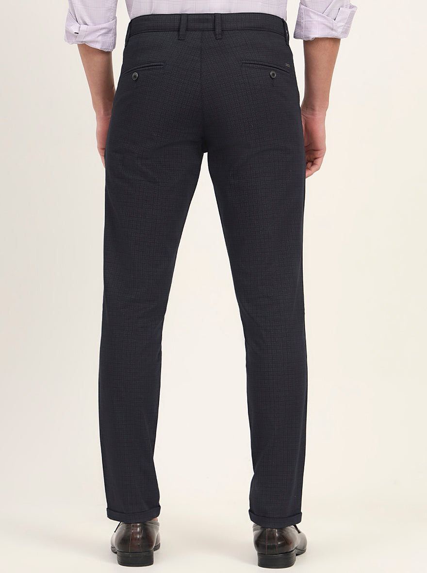 Navy Blue Printed Neo Fit Casual Trouser | Greenfibre