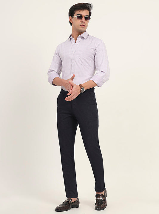 Navy Blue Printed Neo Fit Casual Trouser | Greenfibre