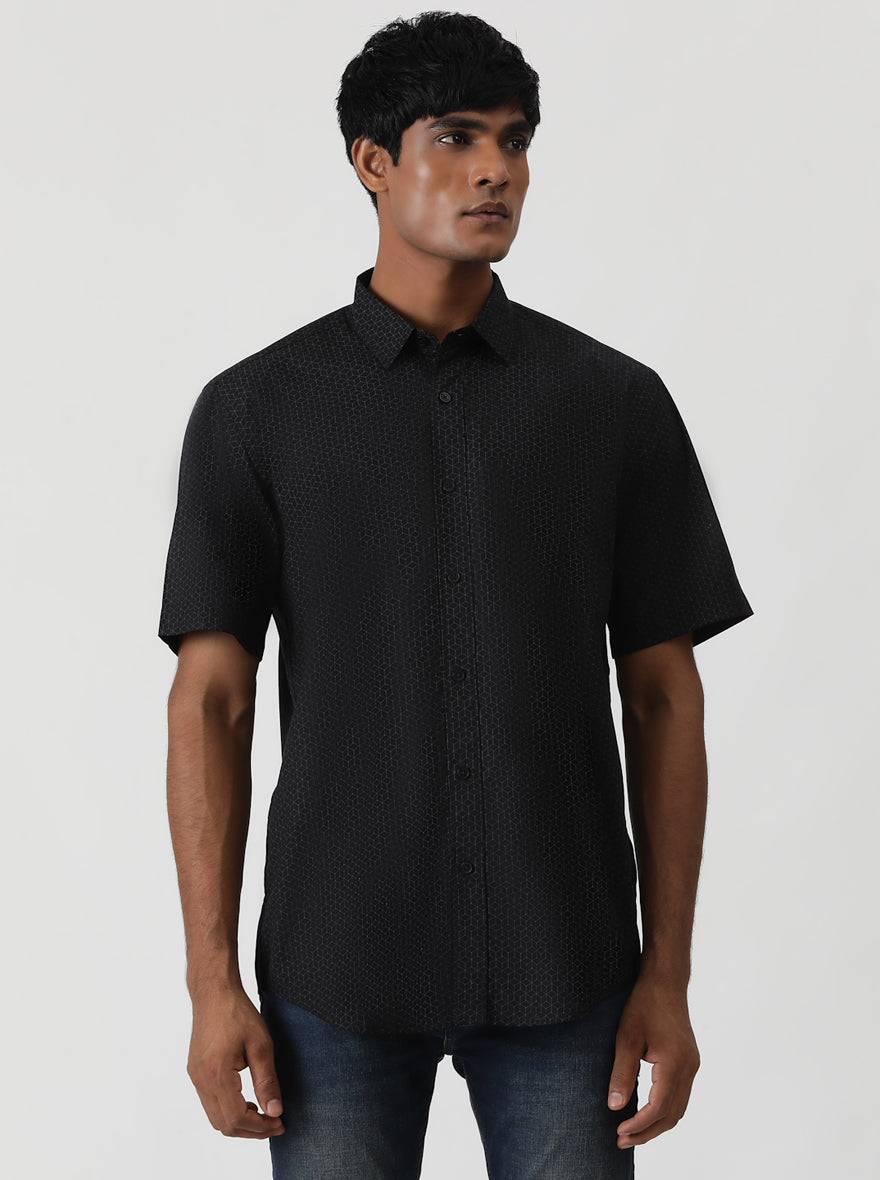 Black Printed Smart Fit Semi Casual Shirt | Greenfibre
