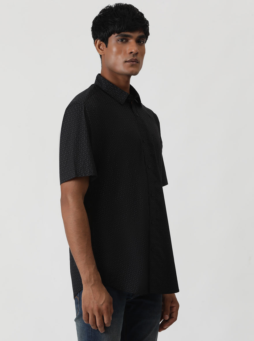 Black Printed Smart Fit Semi Casual Shirt | Greenfibre