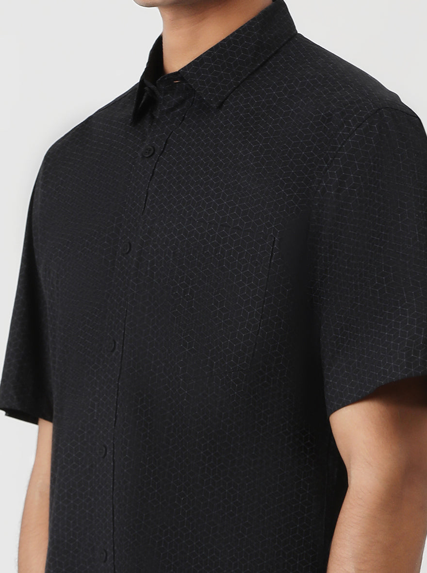 Black Printed Smart Fit Semi Casual Shirt | Greenfibre
