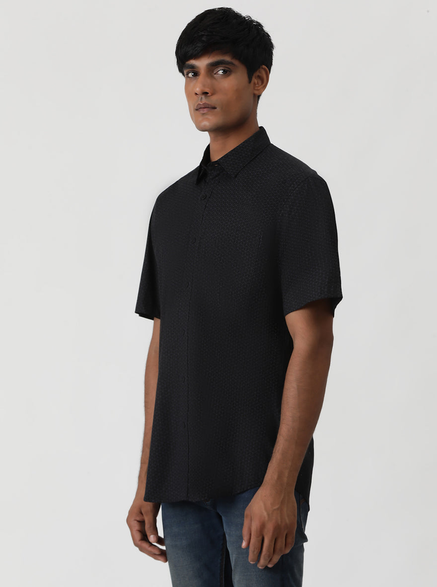 Black Printed Smart Fit Semi Casual Shirt | Greenfibre