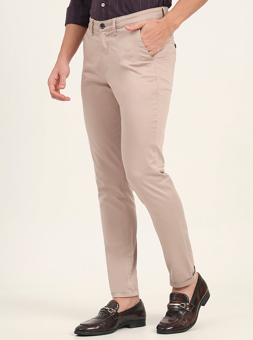 Beige Solid Slim Fit Casual Trouser | Greenfibre