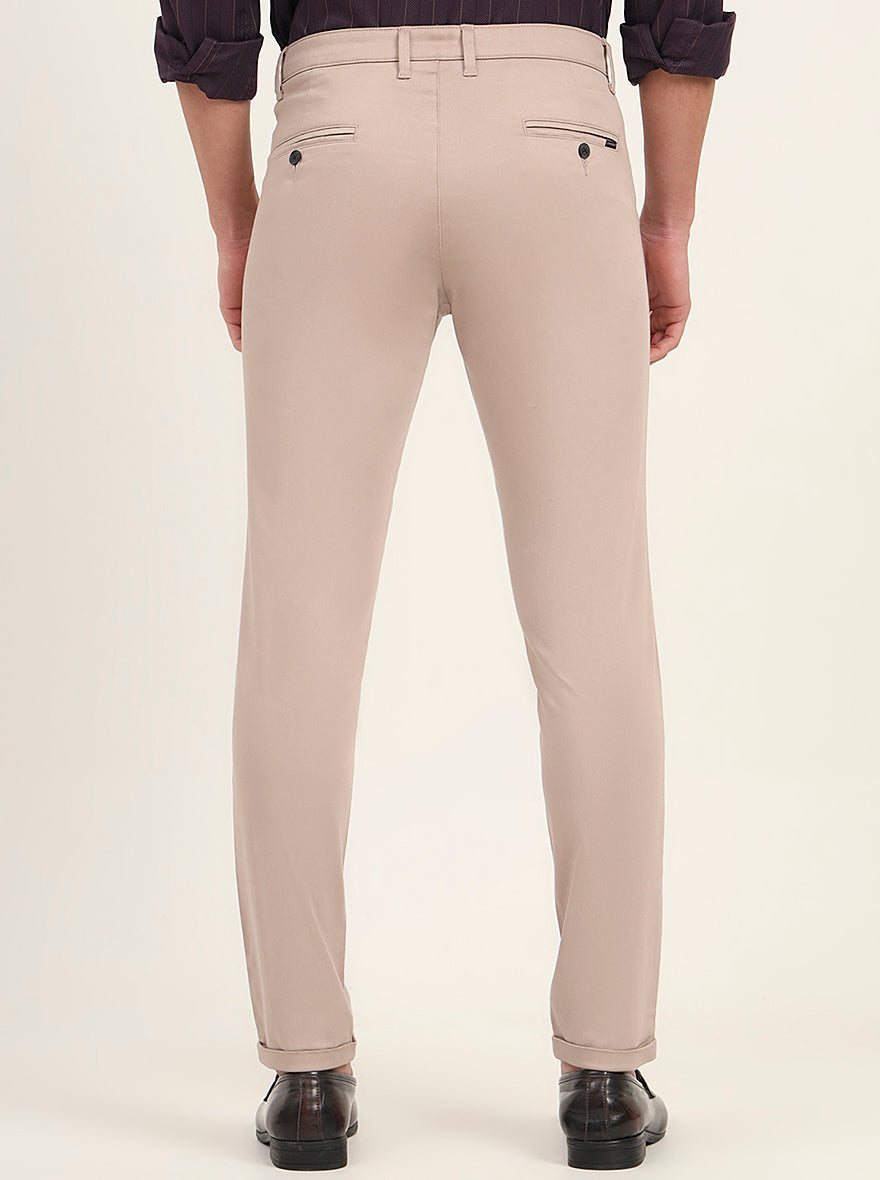 Beige Solid Slim Fit Casual Trouser | Greenfibre