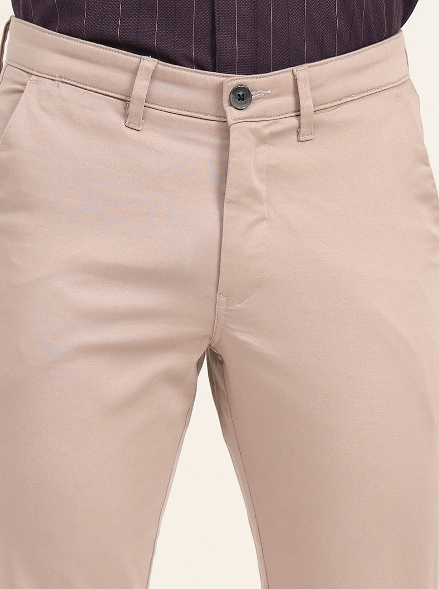 Beige Solid Slim Fit Casual Trouser | Greenfibre