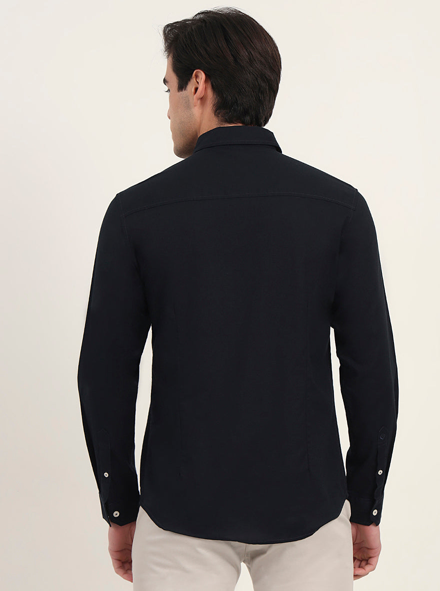 Navy Blue Solid Slim Fit Casual Shirt | Greenfibre