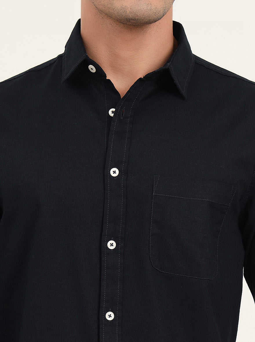 Navy Blue Solid Slim Fit Casual Shirt | Greenfibre