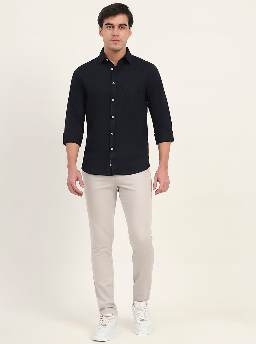 Navy Blue Solid Slim Fit Casual Shirt | Greenfibre