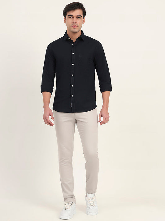 Navy Blue Solid Slim Fit Casual Shirt | Greenfibre