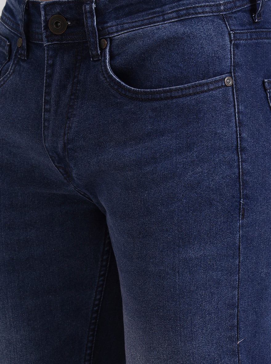 Dark Indigo Blue Washed Straight Fit Jeans | Greenfibre