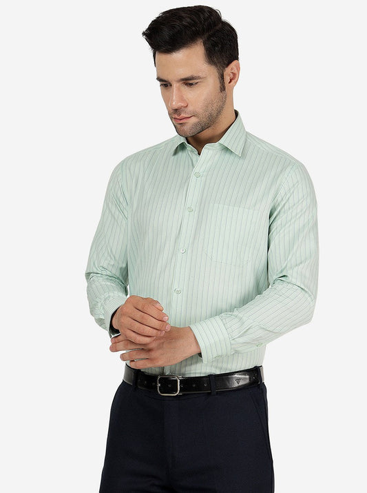 Green Striped Slim Fit Formal Shirt | Greenfibre