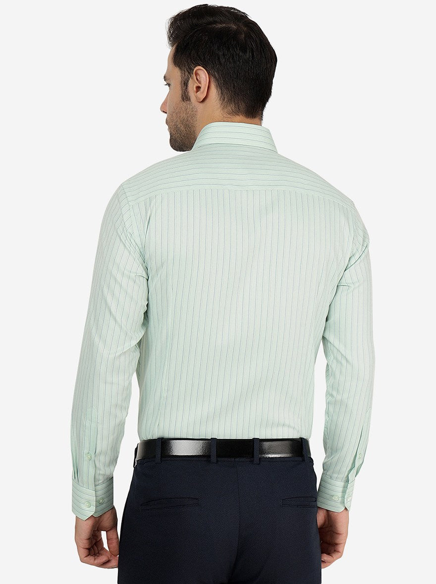 Green Striped Slim Fit Formal Shirt | Greenfibre