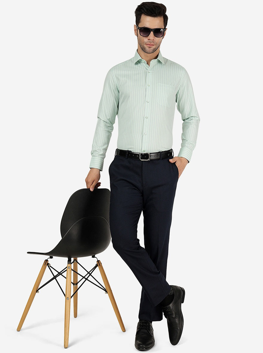 Green Striped Slim Fit Formal Shirt | Greenfibre