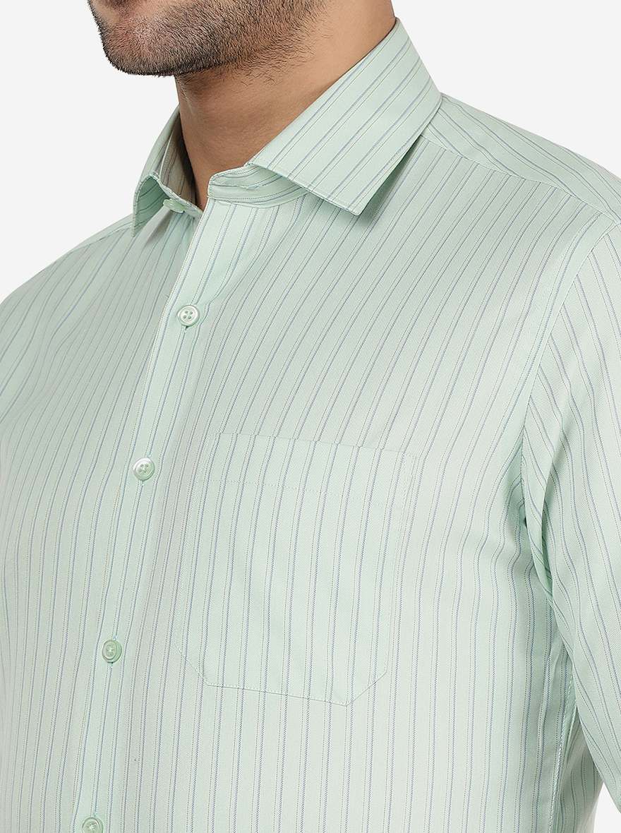 Green Striped Slim Fit Formal Shirt | Greenfibre
