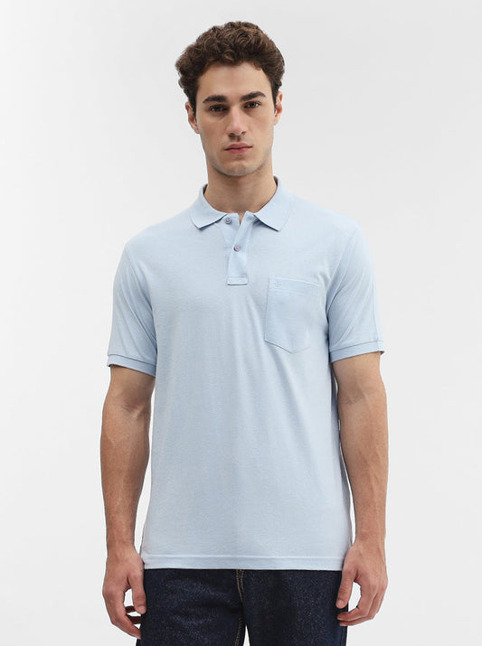 Sky Blue Solid Regular Fit Polo T-Shirt | Greenfibre