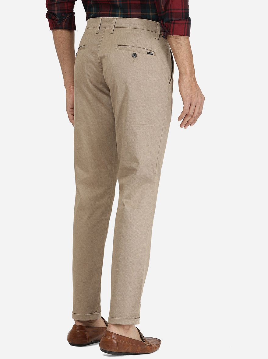 Beige Solid Neo Fit Casual Trouser | Greenfibre