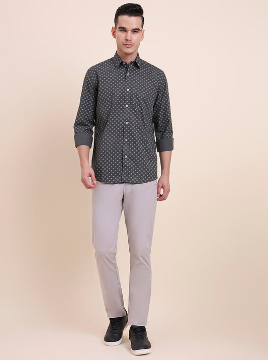 Dark Grey Printed Smart Fit Semi Casual Shirt | Greenfibre